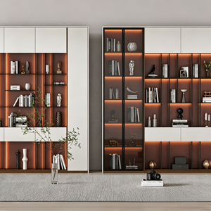Estantería Combinada de Estilo Moderno BALOM, Estantes Abiertos, Diseño de Armario Cerrado, Luz Ambiental LED, Mueble de Almacenamiento de <span class=keywords><strong>Libros</strong></span> <span class=keywords><strong>para</strong></span> el Hogar - Product Image 2