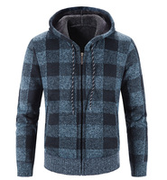 Veste en tricot épaisse à capuche et fermeture éclair pour homme, style décontracté à carreaux, manteau chaud pour l'automne et l'hiver