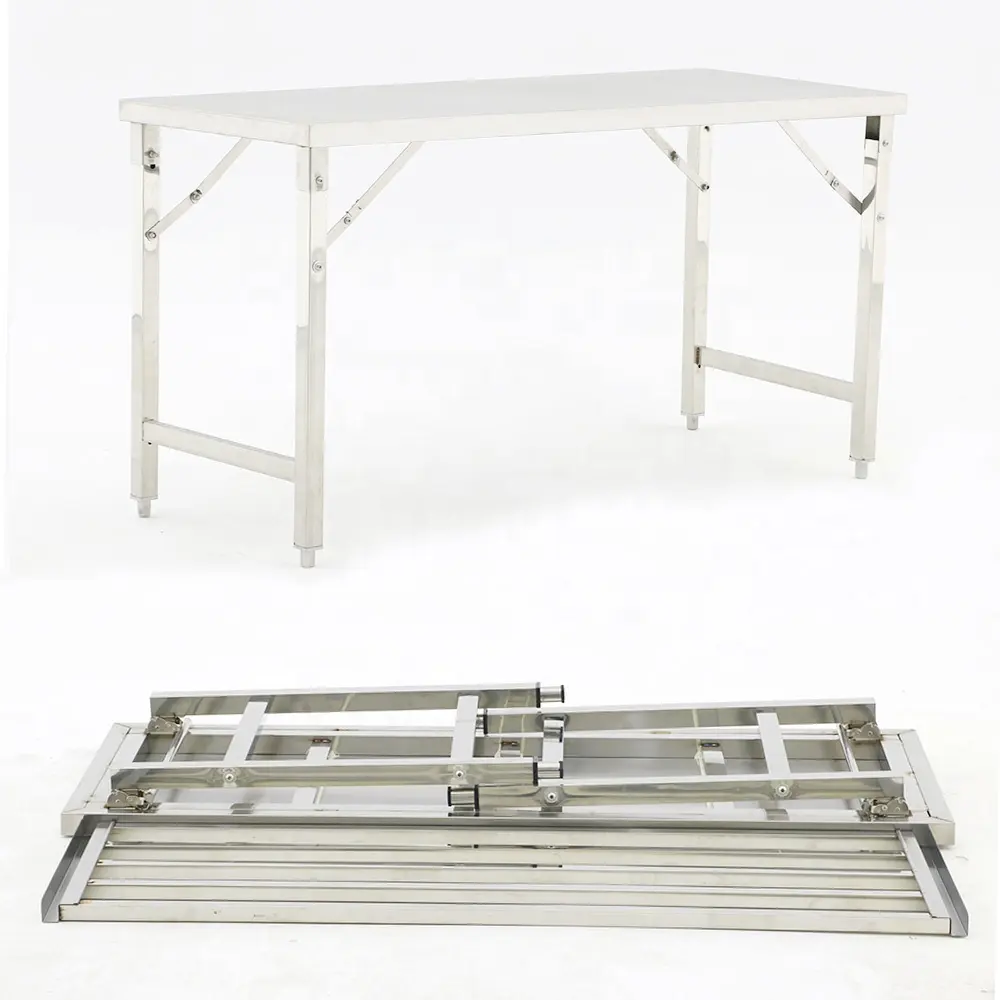 Easy To Carry Stainless Steel Folding Table With Lower Shelf Outdoor Folding Table