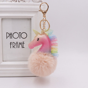 JAMELIN En gros <span class=keywords><strong>Porte</strong></span>-clés <span class=keywords><strong>Licorne</strong></span> en Peluche avec <span class=keywords><strong>Pompon</strong></span> en Fourrure Multicolore et Mignon - Product Image 4