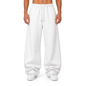 Pantalon de survêtement en molleton de coton blanc pour homme, style Hip Hop italien, taille élastique avec cordon de serrage, coupe décontractée, délavé, pour l'hiver - Product Image 1