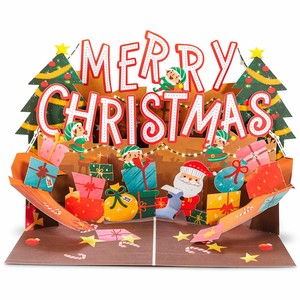 Carte de vœux pop-up Joyeux Noël 3D, carte cadeau de Noël, Père Noël, elfe, sapin de Noël, vœux saisonniers - Product Image 1