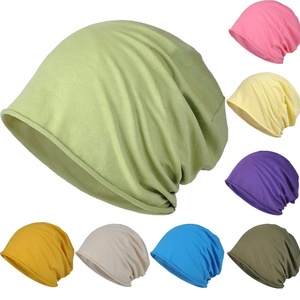 <span class=keywords><strong>Bonnet</strong></span> d'été mince de couleur unie unisexe à une couche frisée en coton doux Baggy Sleeping Chemo Cap Chunky Beanie - Product Image 1
