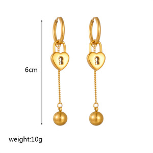 Qian Yue Gold Plated <b>Titanium</b> Steel Heart Star Pendant Earrings Women Fashion <b>Studs</b> Retro Chain Tassel E5068 - Product Image 4