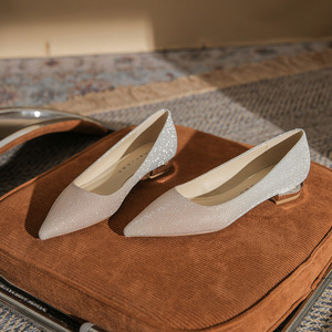 Zapatos de Novia para Uso Diario, Bailarinas de Tacón Bajo, Planos, de Cuero Genuino, Ligeros e Impermeables para Mujer - Product Image 2