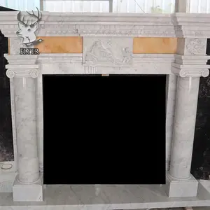 Kapalı özelleştirilmiş Modern el oyma mermer taş yangın Surround Mantel fransız beyaz mermer şömine