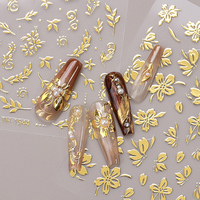 Autocollants Auto-Adhésifs Fleurs Printemps-Été Dorées pour Ongles, Fournitures et Accessoires de Décoration d'Ongles, Décalcomanies Florales pour Manucure Femme