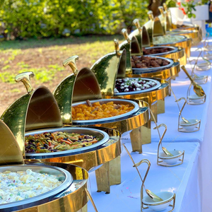 Plat à Frotter Rond Doré en Acier Inoxydable pour Traiteur, Ensemble Buffet Chauffe-Plat à Couvercle Enroulable, Plats de Présentation pour Fête - Product Image 4