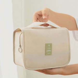 Pochette de maquillage multifonctionnelle de voyage avec fermeture éclair, sac cosmétique imperméable en tissu Oxford, sac de toilette suspendu avec crochet - Product Image 3