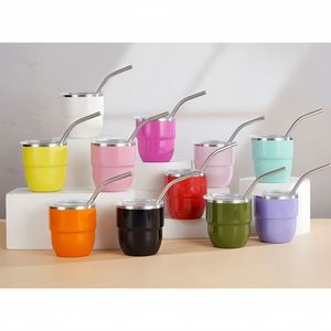 Gobelet isotherme en acier inoxydable de 3 oz pour vin, avec revêtement personnalisé, verre à shot avec logo, écologique, réutilisable, avec couvercle et paille pour le camping et l'extérieur - Product Image 3