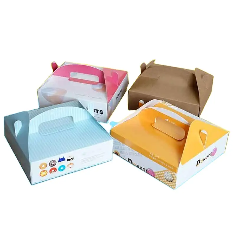 Caja de papel de repostería con impresión personalizada, caja de papel de Donut con mango