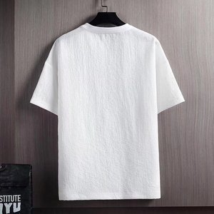 Camiseta Retro de Manga Corta y Cuello Redondo para Hombre, Verano, Poliéster, Color Sólido, Holgada, Básica, Blanca - Product Image 3