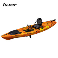 Kayak de pêche en plastique LLDPE KUER, style transfrontalier, 3,1-4 m, moulé par rotation, bateau rigide professionnel, capacité 180 kg, 1 place