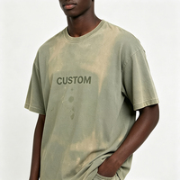 T-shirt personnalisé streetwear vintage, effet usé, délavé au soleil, en coton vert délavé à l'acide pour hommes