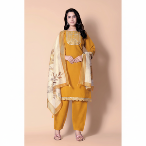 Conjunto Kurti Bordado de Seda Georgette al por Mayor, Ropa Étnica de Mezcla de Algodón y Seda para Mujer, Proveedor, Compra al por Mayor, Ropa de Boda, Tallas S a XXL - Product Image 1