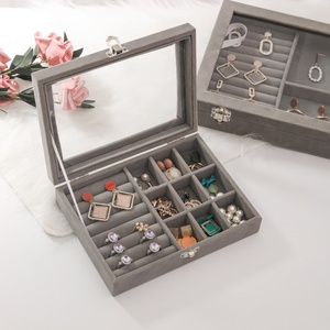 Custom Logo Luxury <b>Storage</b> <b>Boxes</b> Organizer <b>Cardboard</b> Paper Glass Flannelette Acrylic Tray Showcase Display Ring Velvet Box - Product Image 4