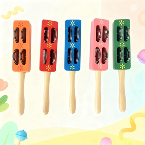 Campana de madera colorida al por mayor, sonajero de haya maciza, instrumento de percusión con cascabeles metálicos - Product Image 4