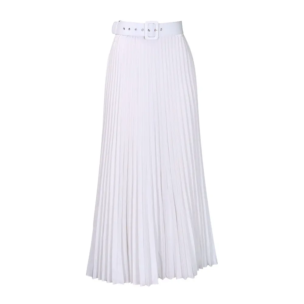2023 New Casual High Waist Large Hemline Mid length Pleated Charm Draping Women's Fashion Plus Size Skirt with Belt