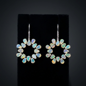 Natural Ethiopian <b>Opal</b> Floral Pattern Drop <b>Earrings</b> 925 Sterling Silver Rhodium Plated Handmade Fine Gemstone Wedding Jewelry - Product Image 3
