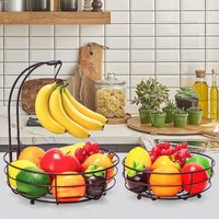 Rangement de bol de panier rond de légumes de fruit de partie supérieure du comptoir de fer à 2 niveaux avec le cintre de banane