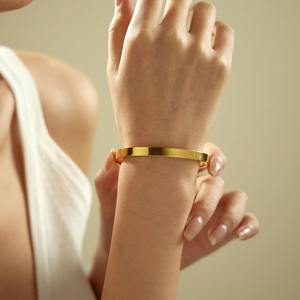 Bracelets jonc en acier inoxydable plaqué <span class=keywords><strong>or</strong></span> 18 carats avec zircone cubique, bracelets jonc ovales en cristal éternel dorés pour femmes - Product Image 2