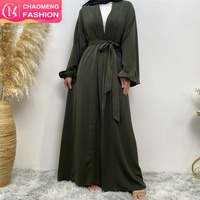 1876 #   Vente Flash : Cardigan Abaya Femme Classique Couleur Unie avec Manches Élastiques et Large Ceinture – Simplicité et Polyvalence pour le Quotidien