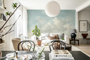 <span class=keywords><strong>Papier</strong></span> <span class=keywords><strong>peint</strong></span> décoratif mural Forêt tropicale verte Ciel bleu Nuages blancs, Murales personnalisables sur le thème de la nature verte - Product Image 4