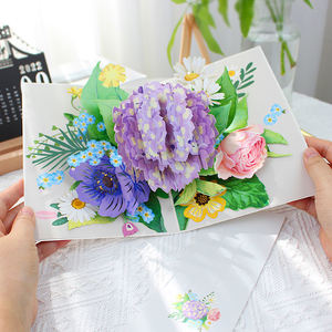 Best-seller fabricant professionnel impression de cartes pop-up 3D hortensia rose vivifiant les cartes 3d du nouvel an - Product Image 1