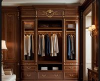 BINGKUN Dressing de Luxe Classique en Bois Massif, Ornements Sculptés à la Main, Dorure Or, Incrustation Velours Bleu Royal, Personnalisation Haut de Gamme