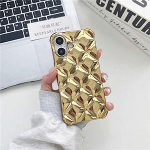 Funda de teléfono de rejilla de rombos 3D Rosa chapada brillante a la moda para <span class=keywords><strong>iPhone</strong></span> 16 Pro Max 15 13 14 <span class=keywords><strong>12</strong></span> 11 funda trasera de silicona suave - Product Image 3