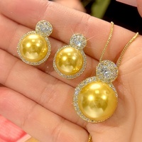 Parure de bijoux élégante en cuivre écologique plaqué or pour femme, collier et boucles d'oreilles en perles de coquillage 16-12mm, pour le quotidien et les soirées