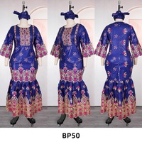 Robes africaines H&D BP50 Bazin Rich pour femmes, broderie traditionnelle, longue robe avec foulard