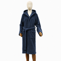 Robe personnalisée avec logo, à capuche, en flanelle bleu foncé, légère, brodée, pour la maison, avec ceinture, pour toutes les saisons