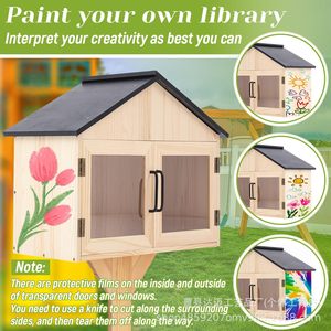 Ensemble bibliothèque miniature en bois pour extérieur avec banc et jardinière, rangement partagé pour livres, couleur bois naturel, durable - Product Image 2