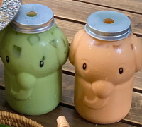 500ml 700ml mignon dessin animé éléphant forme de qualité alimentaire PET vide en plastique Boba lait thé bouteille de boisson avec bouchon en aluminium