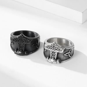 Thor's Hammer <b>Titanium</b> Steel <b>Ring</b> Men's Viking Anchor Design Jewelry Gift - Product Image 4