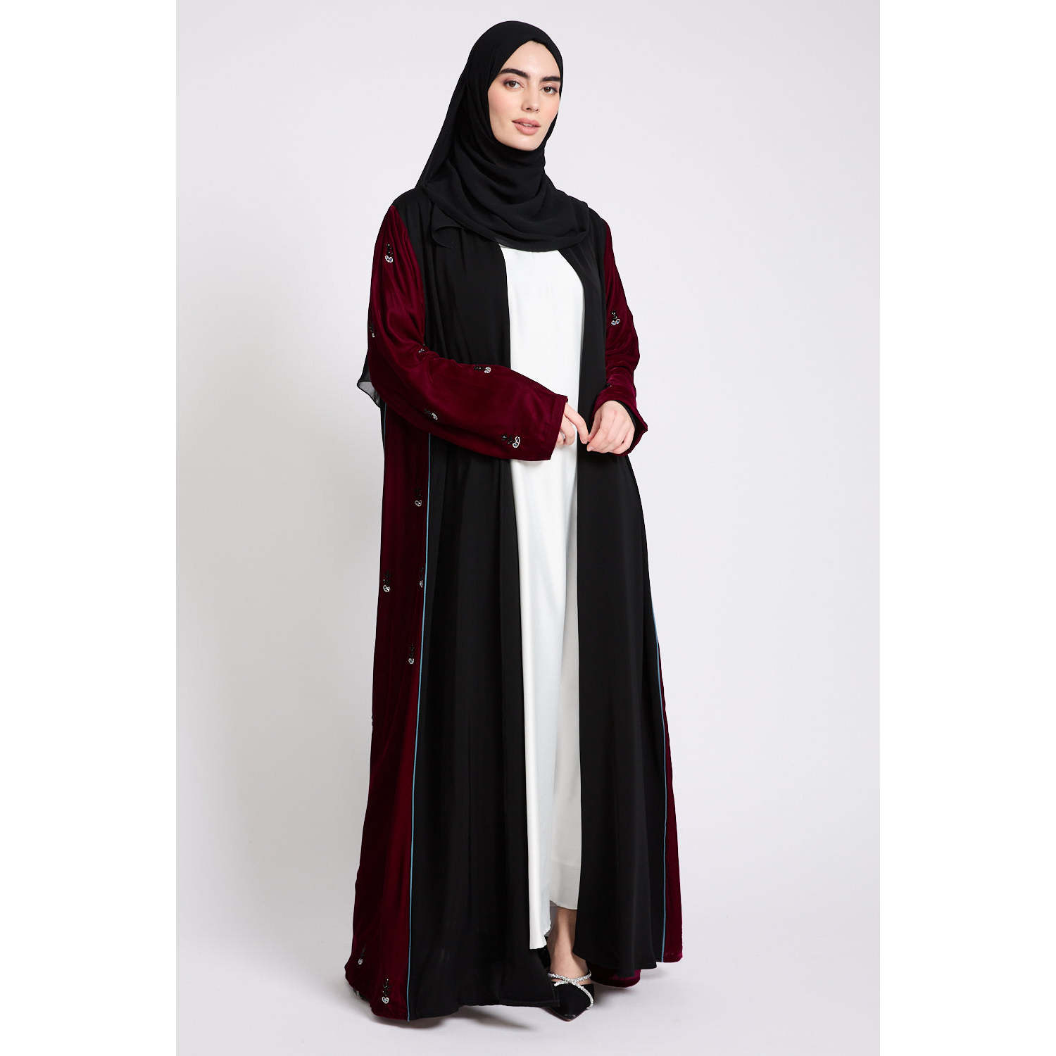 Luxury Velvet Majesty Embellished Open Abaya XS Modest Custom Design Muslim Clothing Rich Maroon Customizable Abaya Dress| Alibaba.com Luxury Velvet Majesty Embellished Open Abaya XS Modest Custom Design Muslim Clothing Rich Maroon Customizable Abaya Dress| Alibaba.com