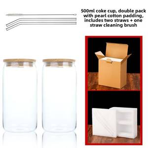 Gobelet en <span class=keywords><strong>verre</strong></span> de style européen écologique de 500 ml/16 oz <span class=keywords><strong>avec</strong></span> couvercle en bambou et <span class=keywords><strong>paille</strong></span>, idéal pour les boissons, pour l'exportation transfrontalière - Product Image 6