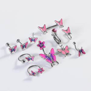 Pendientes de clip de Nariz de mariposa de acero inoxidable <span class=keywords><strong>en</strong></span> forma de C Pendientes de anillo de pecho de labios coloridos Piercing para el cuerpo Joyería para el ombligo - Product Image 2