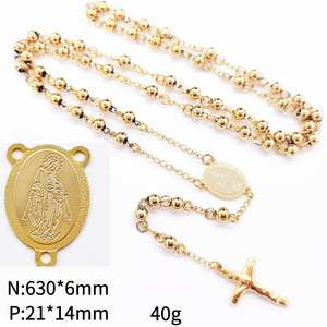 세인트 베네딕트 18k 금도금 스테인레스 스틸 묵주 목걸이 6mm 구슬 종교 긴 묵주 유행 구슬 목걸이 - Product Image 5
