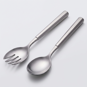 Octaform Designer Stainless Steel Silverware Salad <b>Server</b> With Octagonal Designer Handle Perfect For Household Party And Events - Product Image 1