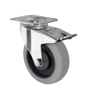 CASCOO Raccord <span class=keywords><strong>de</strong></span> <span class=keywords><strong>plaque</strong></span> <span class=keywords><strong>de</strong></span> roulette TPR gris industriel <span class=keywords><strong>de</strong></span> 5 pouces avec roulement à billes et frein Support OEM pour meubles - Product Image 1