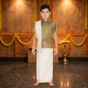 Conjunto Tradicional de Dhoti para Niños, Seda Angavastram Sin Arrugas, Ropa Étnica para Bodas, Ropa Infantil del Sur de la India, de 0 a 10 Años - Product Image 2