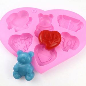 Molde de Silicona Ecológico con Logotipo Personalizado, 6 Cavidades en Forma de Corazón y Oso, para Hacer Velas, Jabones, Pudín, Pastel y Resina, OEM/ODM - Product Image 1