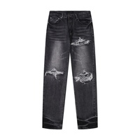Jeans Slim Homme AMI RI Rock n Roll en Denim avec Effet Usé de Luxe, Coupe Empilée et Patchs Signature