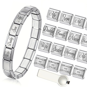 Custom Laser Engraved <b>Italian</b> Charm Bracelet Links Stainless Steel Family Love Memorial Words DIY Modular Bracelet Jewelry - Product Image 1