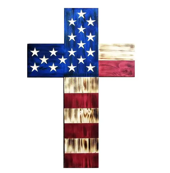 custom American Flag Wooden Carved Cross, Patriotic Wall Cross