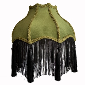 Pantalla <span class=keywords><strong>de</strong></span> Lámpara Vintage Moderna <span class=keywords><strong>de</strong></span> Terciopelo Verde Oliva Hecha a Mano, Ecológica, con Borlas Negras y Decoración Festoneada, para Lámpara <span class=keywords><strong>de</strong></span> Mesa para el Hogar - Product Image 1