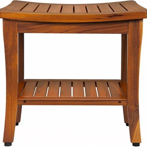 Tabouret de salle de bain en teck Ruoyi 51x34.5x47 cm avec rangement double couche et siège de douche - Product Image 2