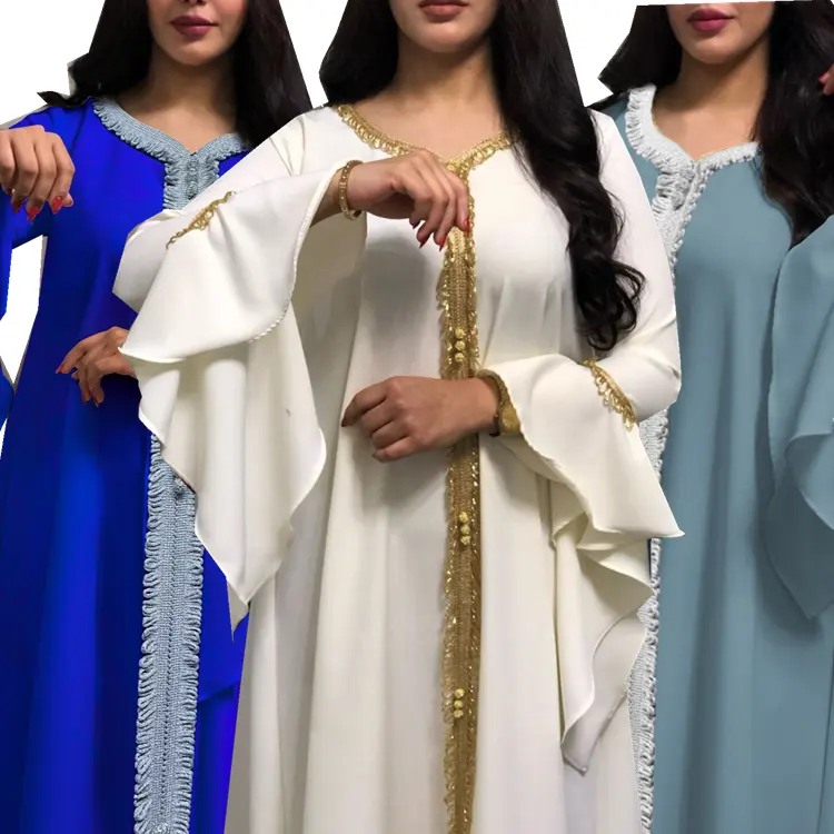 Yiwu xinyu nữ hoàng thanh lịch hồi giáo ăn mặc cho phụ nữ Ruffle Moroccan kaftan Dresses thiết kế jalabiya cho phụ nữ